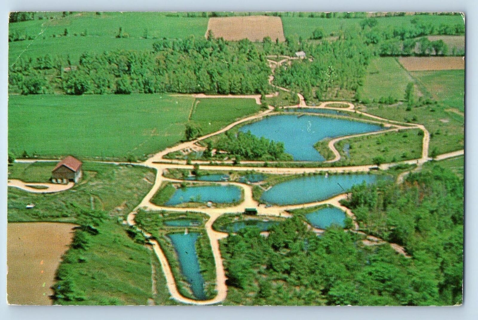 c1950\'s Aerial View Glacier Springs Trout Farm Ponds Plymouth Wisconsin Postcard