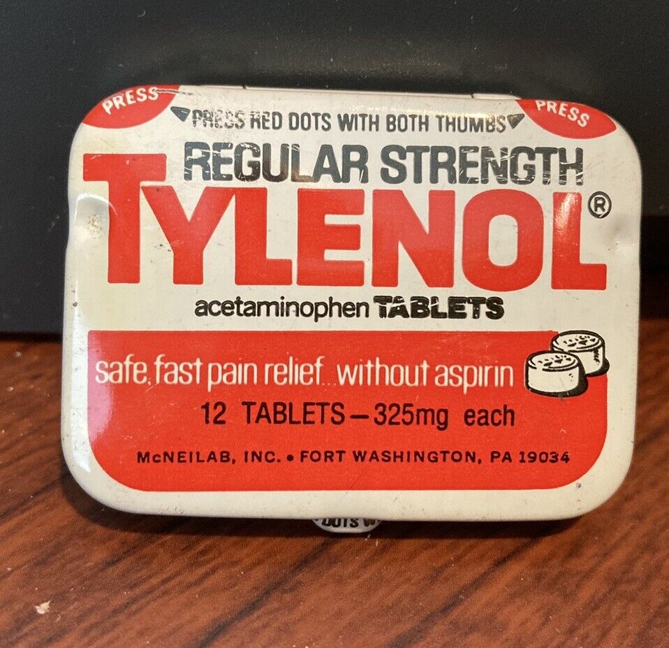 TYLENOL Vintage Sample 12 Tablet Tin McNeil With Contents
