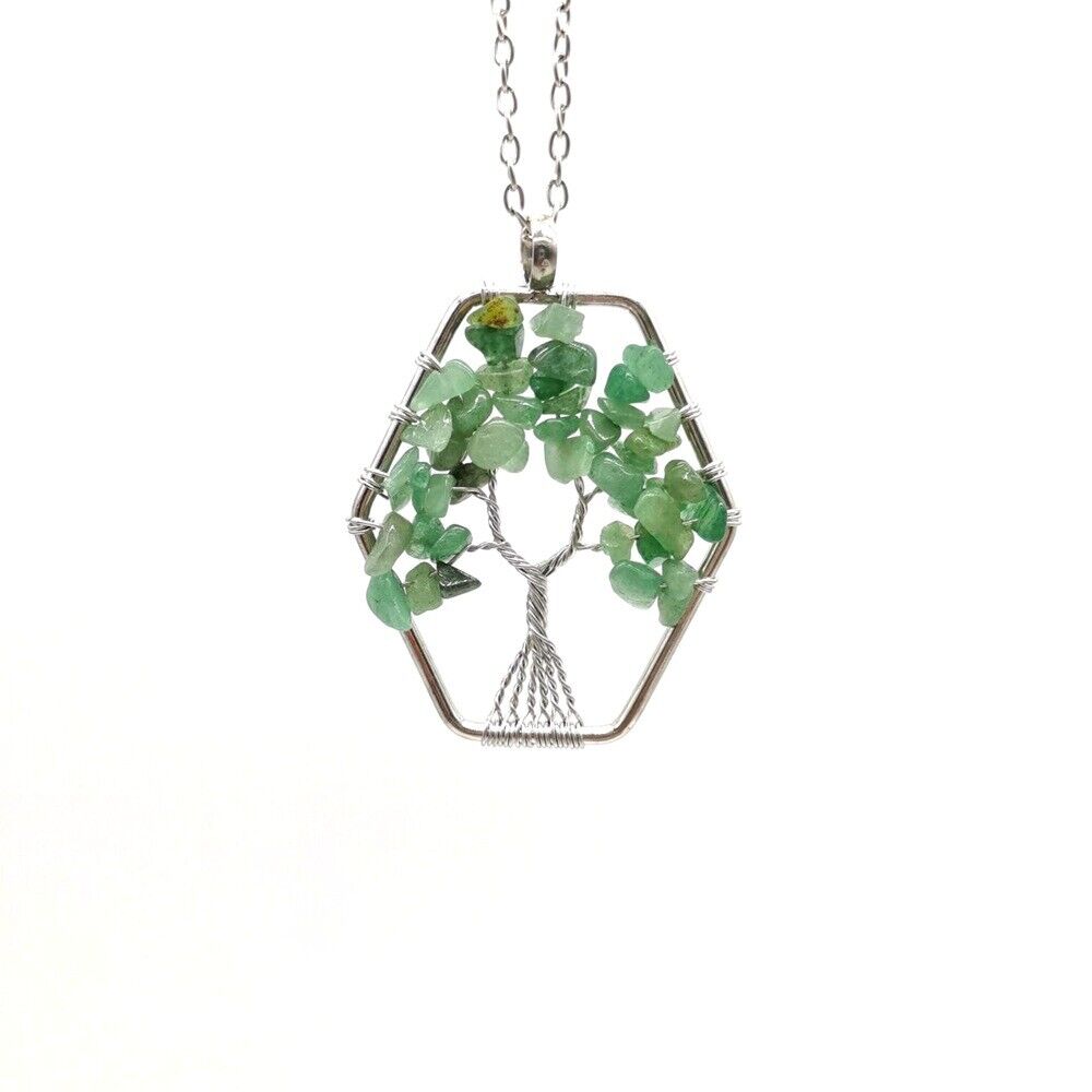 Tree of Life Pendant Necklace Natural Gemstone 7 Chakra Healing Crystal Charm