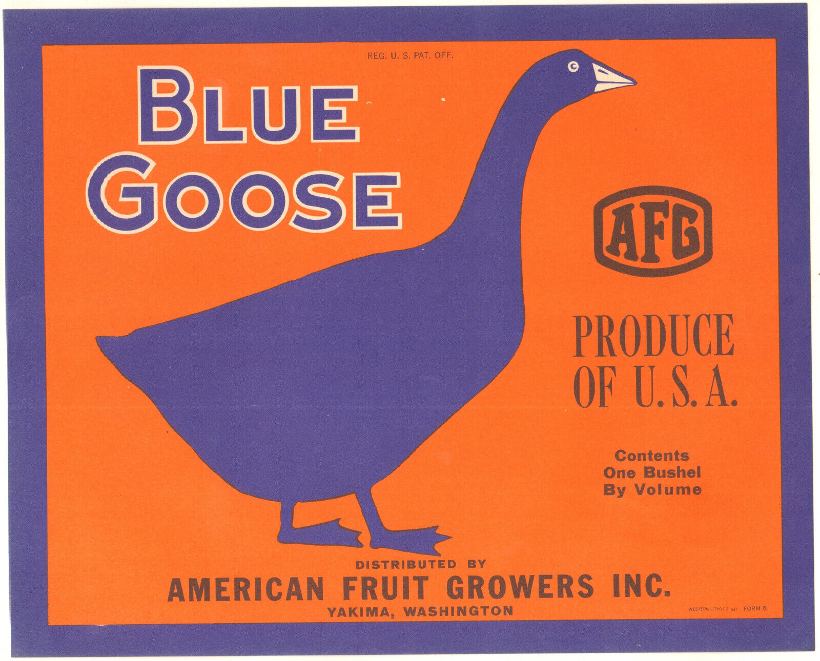 *Original* BLUE GOOSE Yakima Wash AFG  Produce Apple Crate Label NOT A COPY