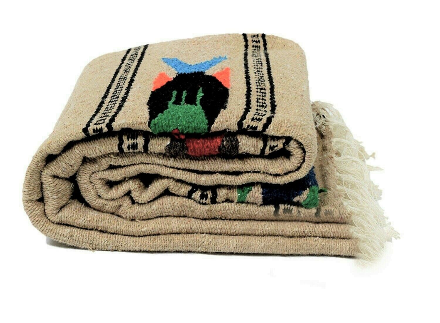 Mexican Yoga Blanket Fish Style Beige Tan Serape Native Tapestry Falsa Throw XL