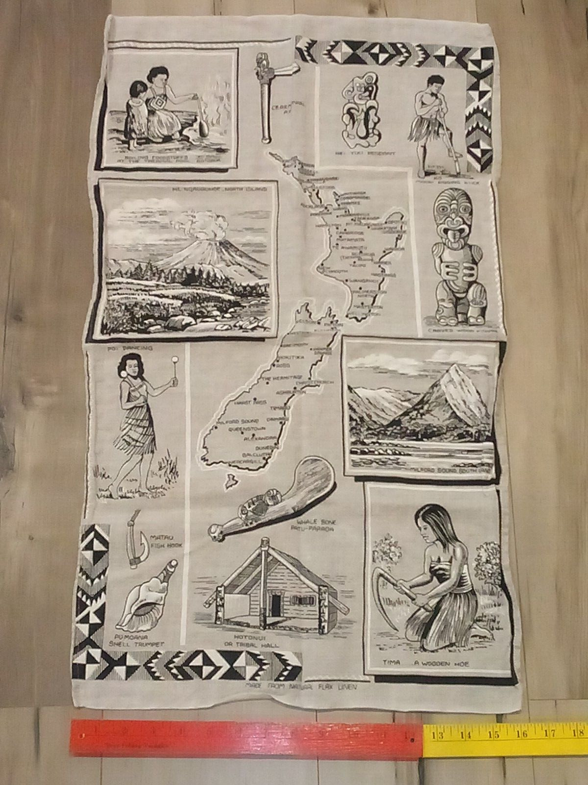 Vtg. Wall Art New Zealand HEI Tiki Mt. Ngauruhoe Linen Decorative Souvenir 16x28