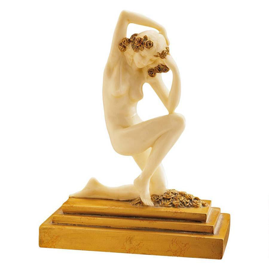 1920s Art Deco Style Nude Graceful Pose Kneeling Woman Statue on Gallery Base
