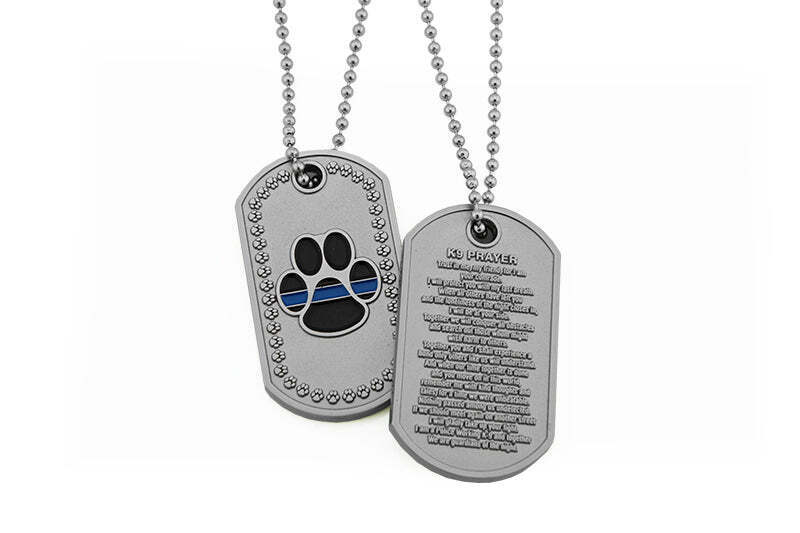 K-9 Paw - K-9 Prayer Brushed Steel Dog Tag Police Dog Support Thin Blue Line Tag