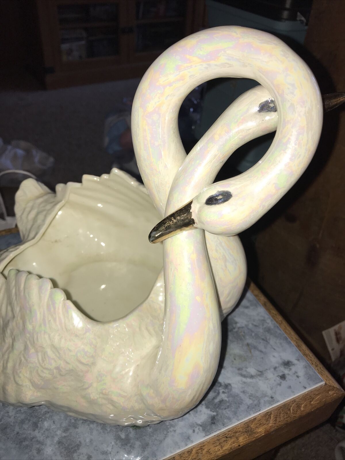 Vintage Ceramic Pair Of Swans Entangled Planter Very Beautiful