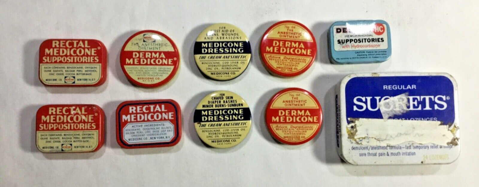 10 Vintage Tin Anesthetic Cream, Desitin, Medicinal Tin Containers