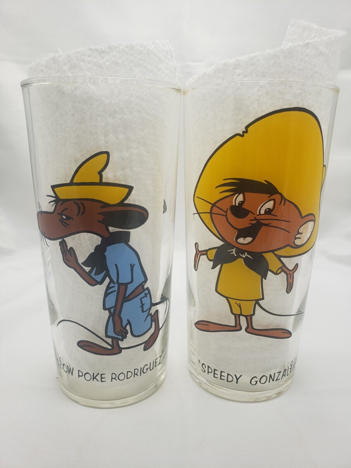2 vintage Looney Tunes Pepsi Collector Glasses Speedy Gonzalez And Slow Poke...