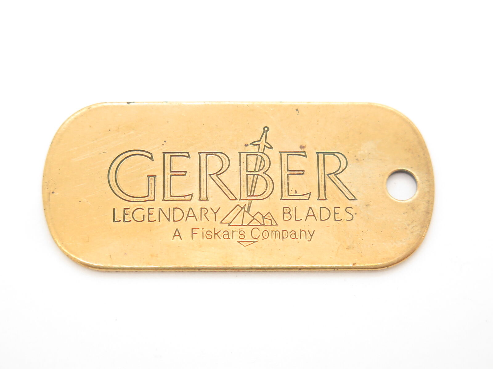 Vintage 1980s Gerber Knife Brass Japan Import Tag Key Chain Fob Dog Tag