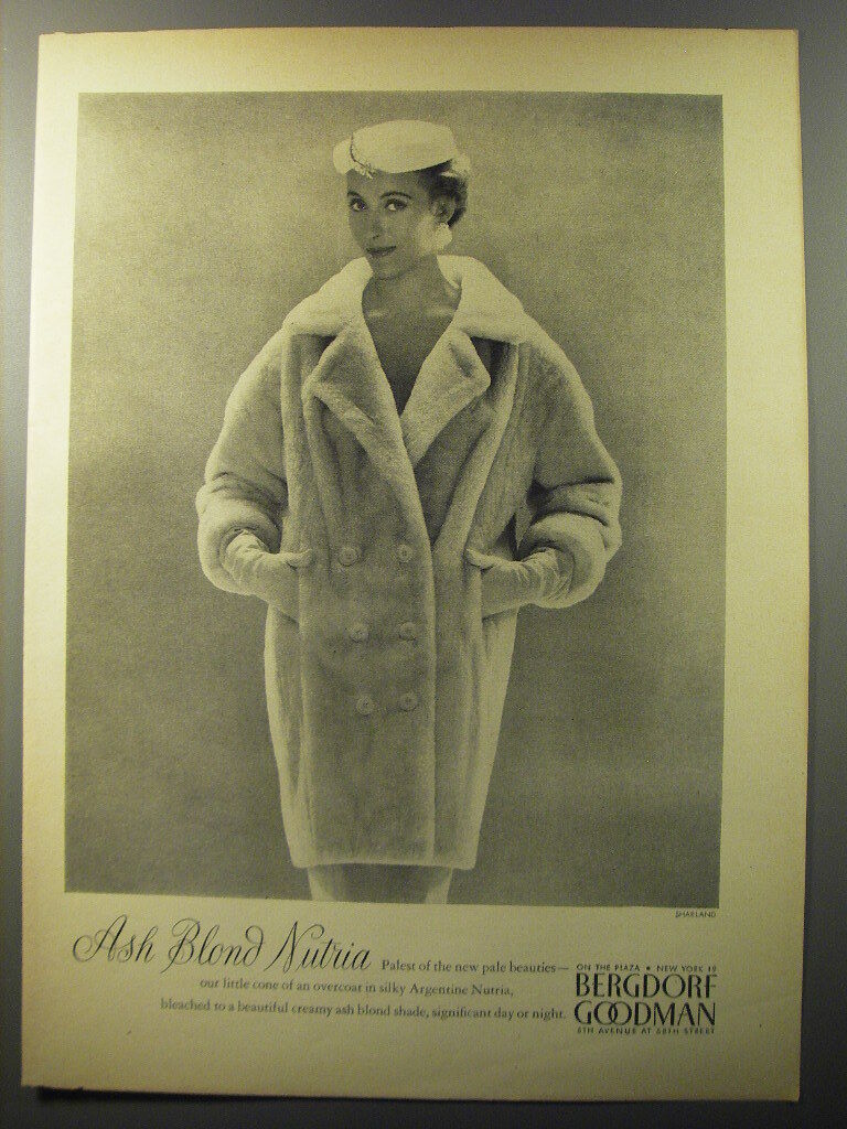 1953 Bergdorf Goodman Fur Overcoat Ad - Ash Blond Nutria