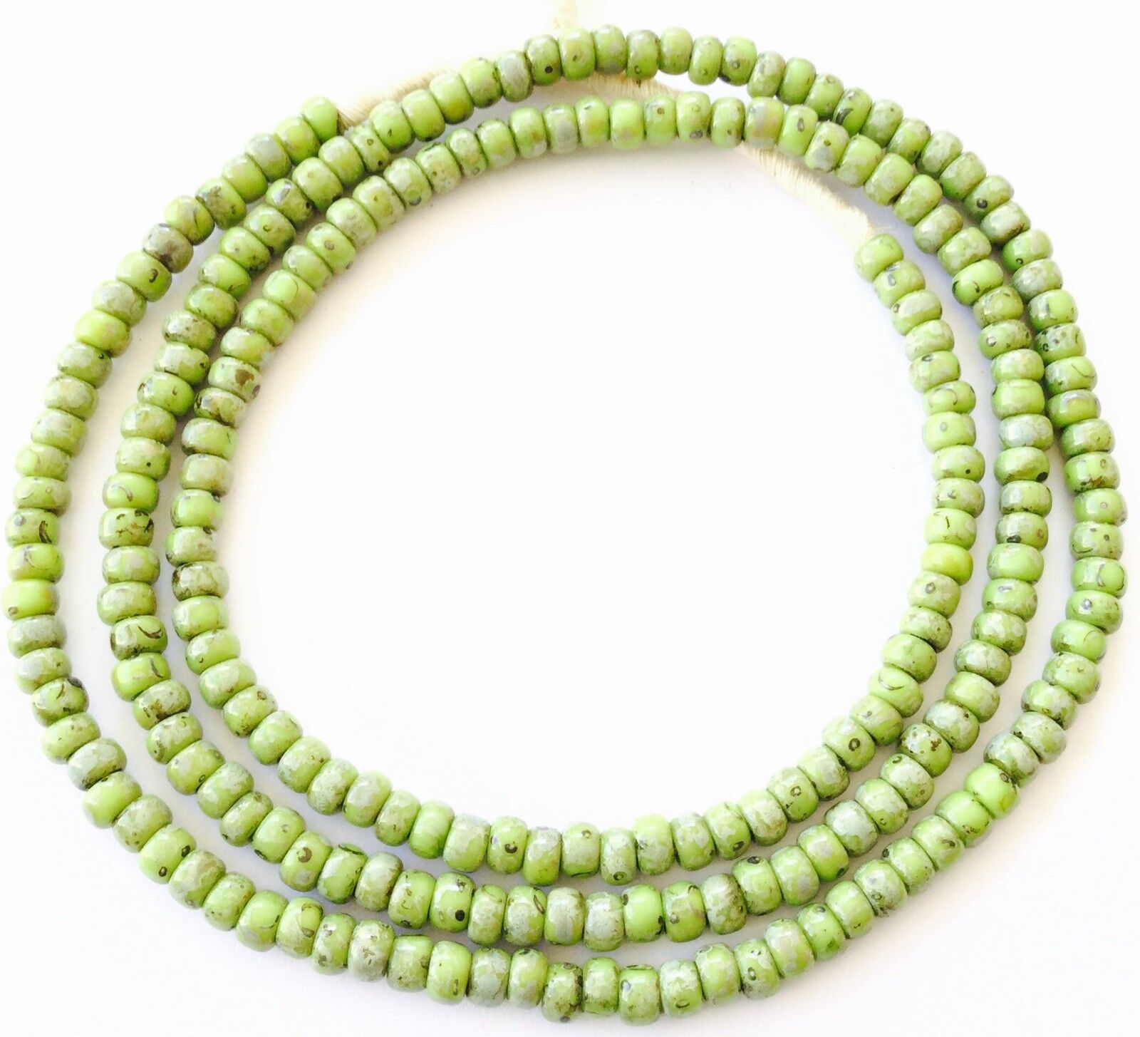 Fine vintage Apple green Picasso matching 4mm glass beads Trade Beads 