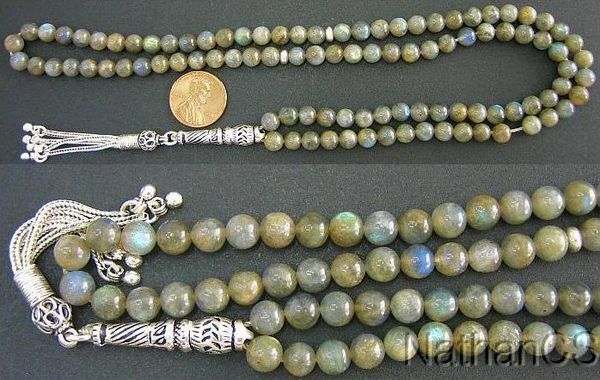 Islamic Prayer Beads Tesbih 99 Labradorite & Sterling Silver