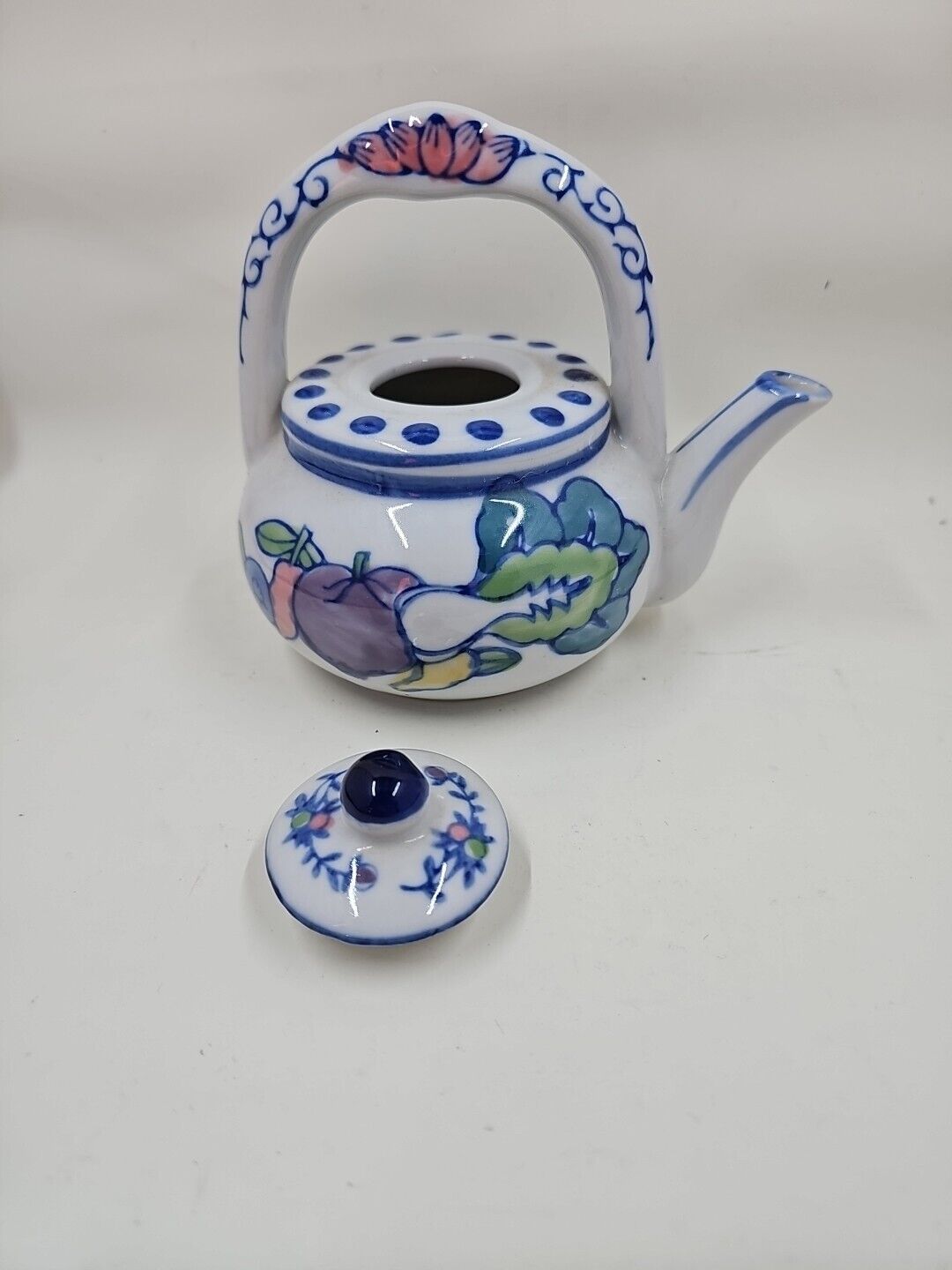 Vintage Small Chinese Teapot With Vegetables On It