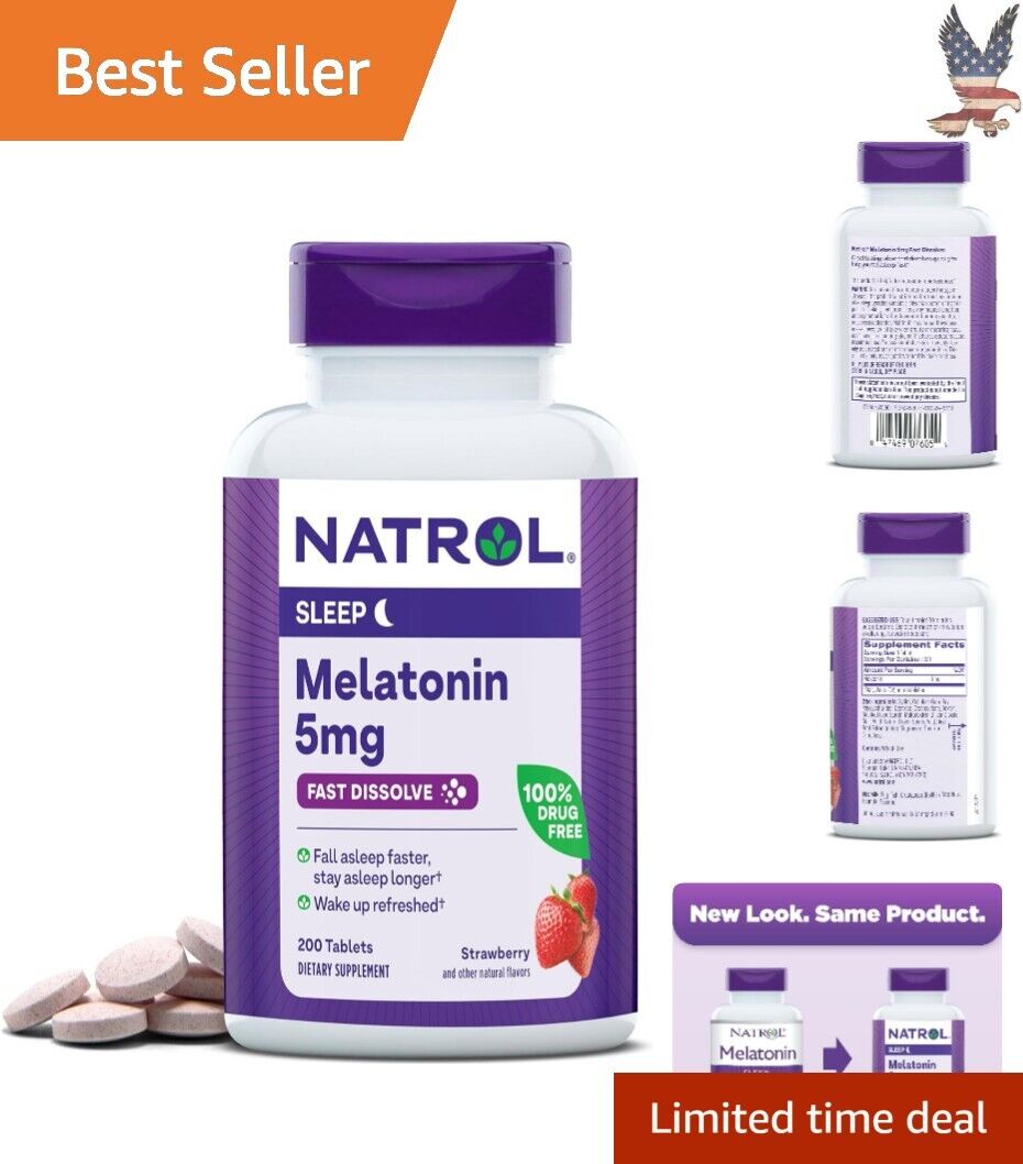 Rapid-Dissolve Melatonin 5mg Delicious Strawberry Sleep Support 200 Count