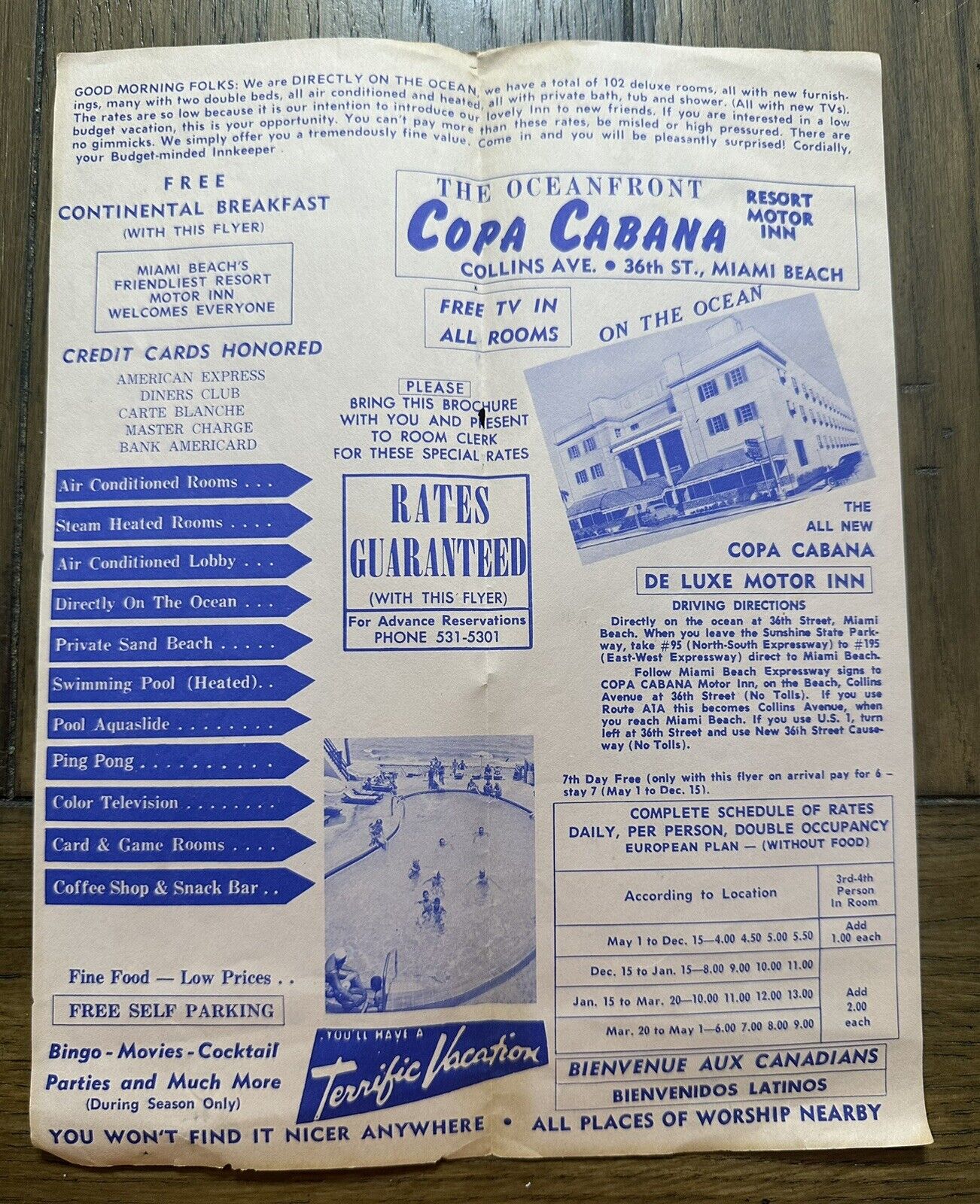 Vintage Travel Brochure 1950’s The Cops Cabana Hotel Miami Beach Florida (RARE)