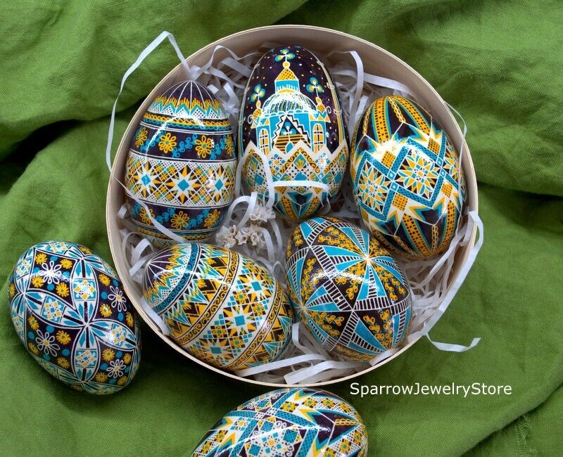 Ukrainian Easter eggs Pysanky SET of 5 Goose high quality Hand made easter eggs