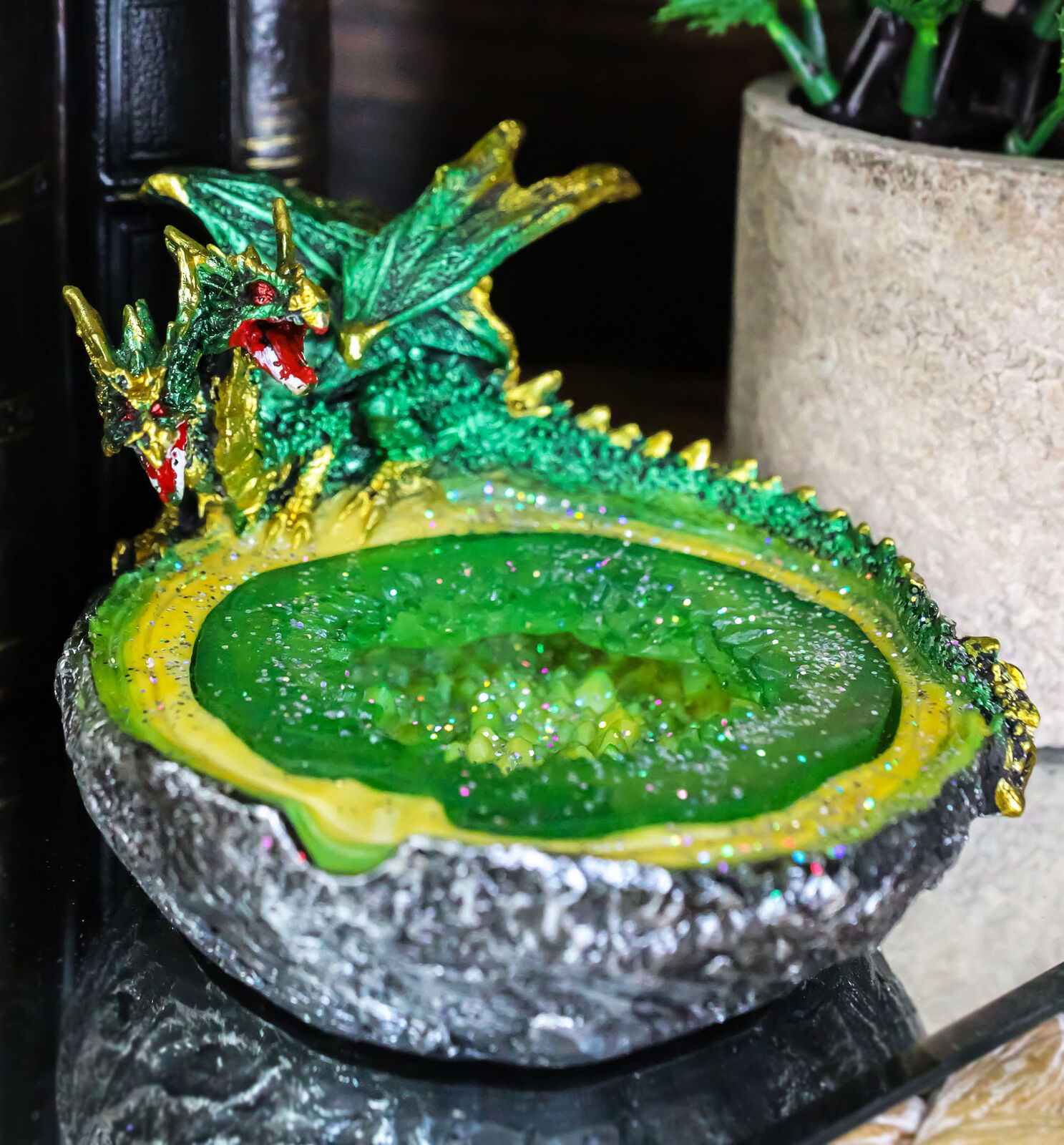 Ebros Green Hydra Dragon Guarding Emerald Pool Ashtray Or Coin Dish