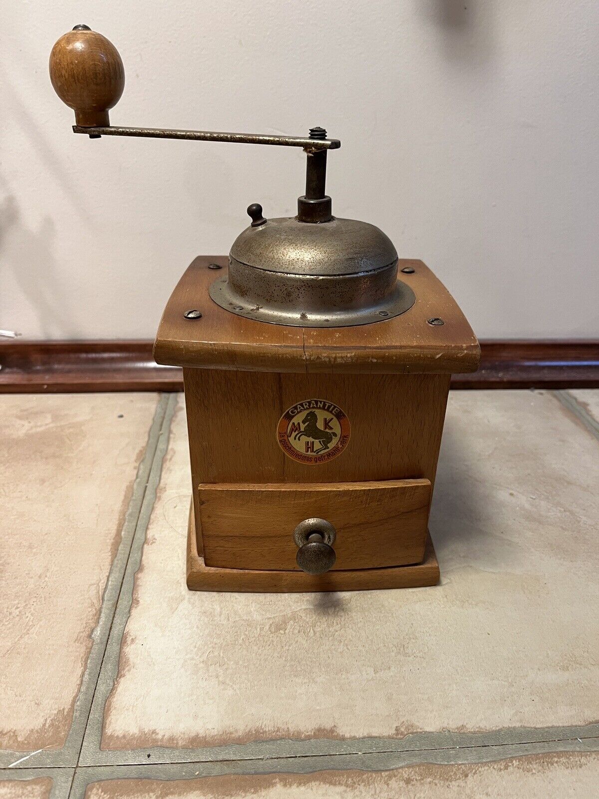 Vintage German MKH Garantie Wooden Coffee Spice Mill Grinder