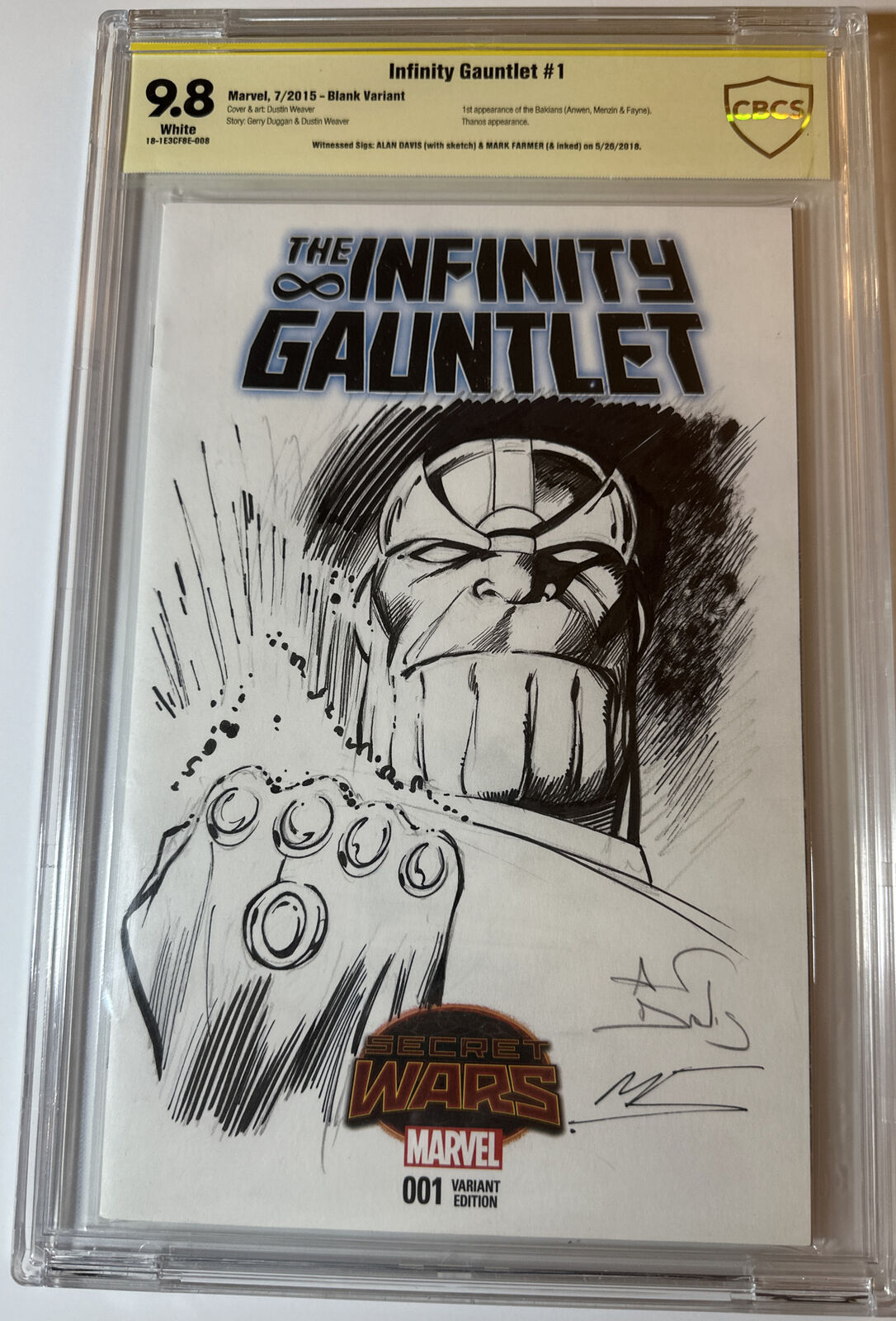 Infinity Gauntlet #1 CBCS 9.8 Signed and Sketched By Alan Davis and Mark Farmer