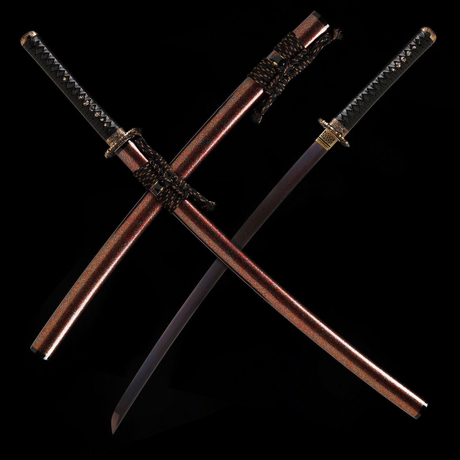 Sharp Dragon Katana Red&Blue Damascus Folded 1095 Steel Japanese Samurai Sword