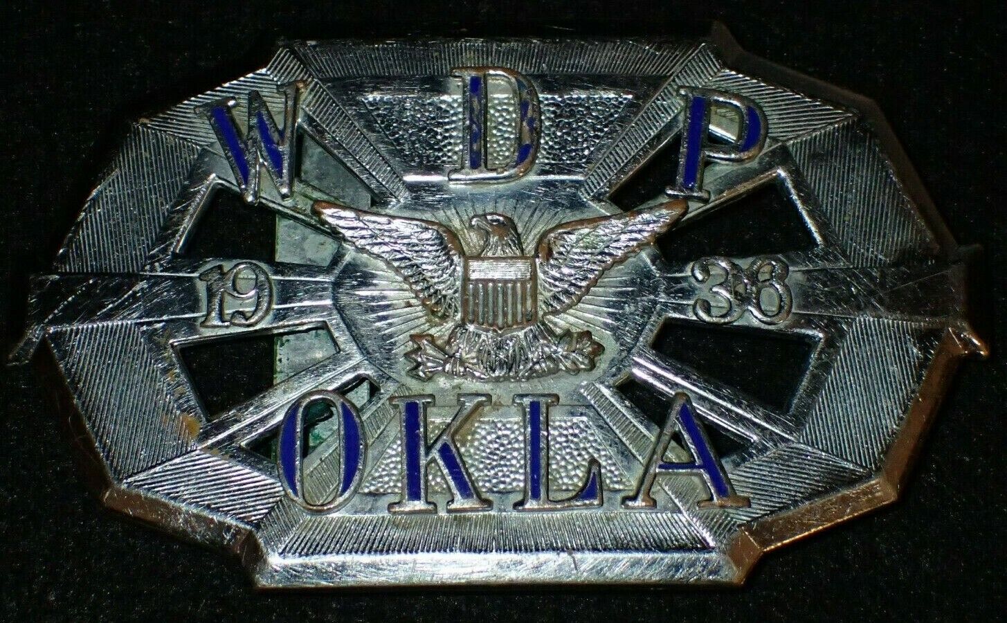 1936 WDP Oklahoma Belt Buckle WPA Armories War Department Colonel Eagle, Scarce