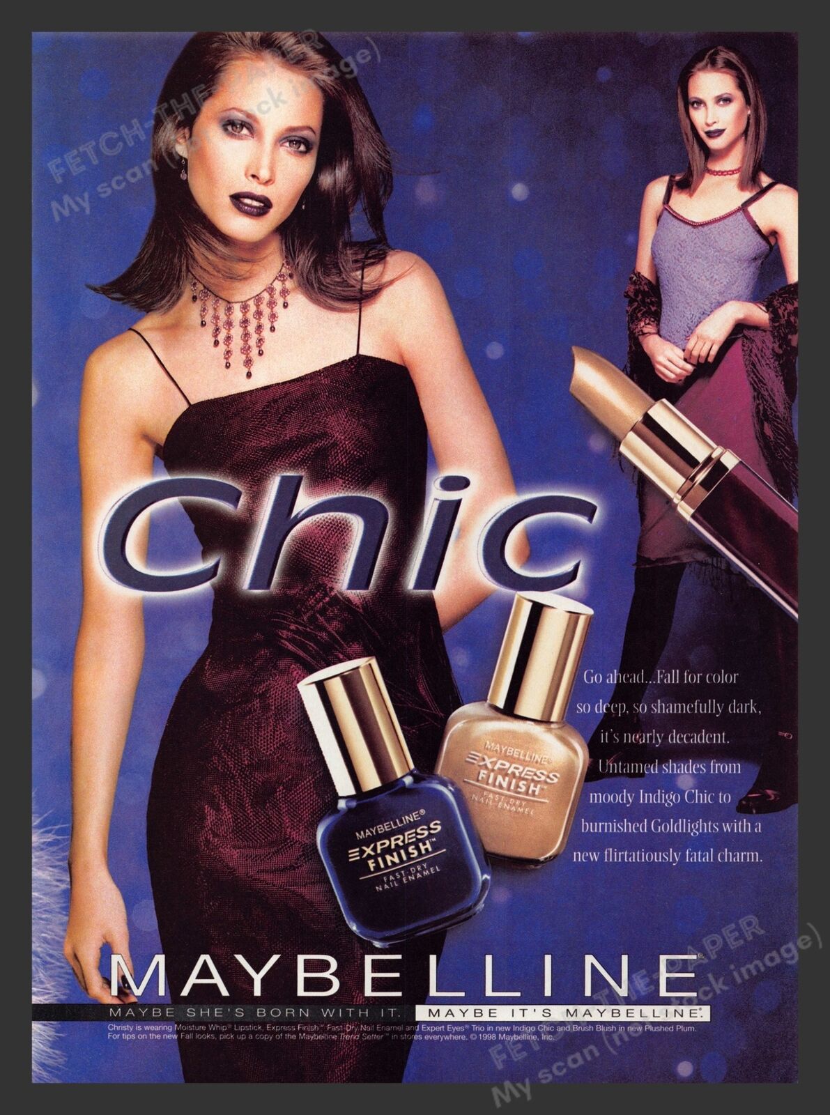 Maybelline 1990s Print Advertisement 1998 Chic Christy Turlington Cosmetics