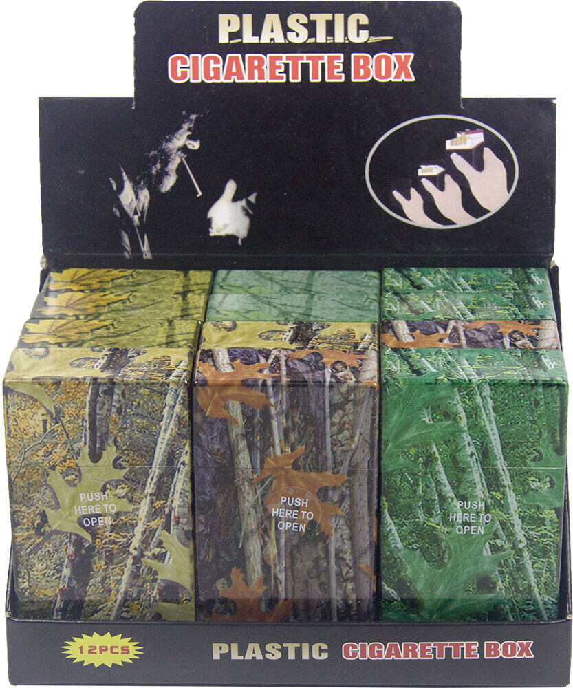 24 Pack 100\'  Push-to-Open Plastic Cigarette Case Camouflage Design