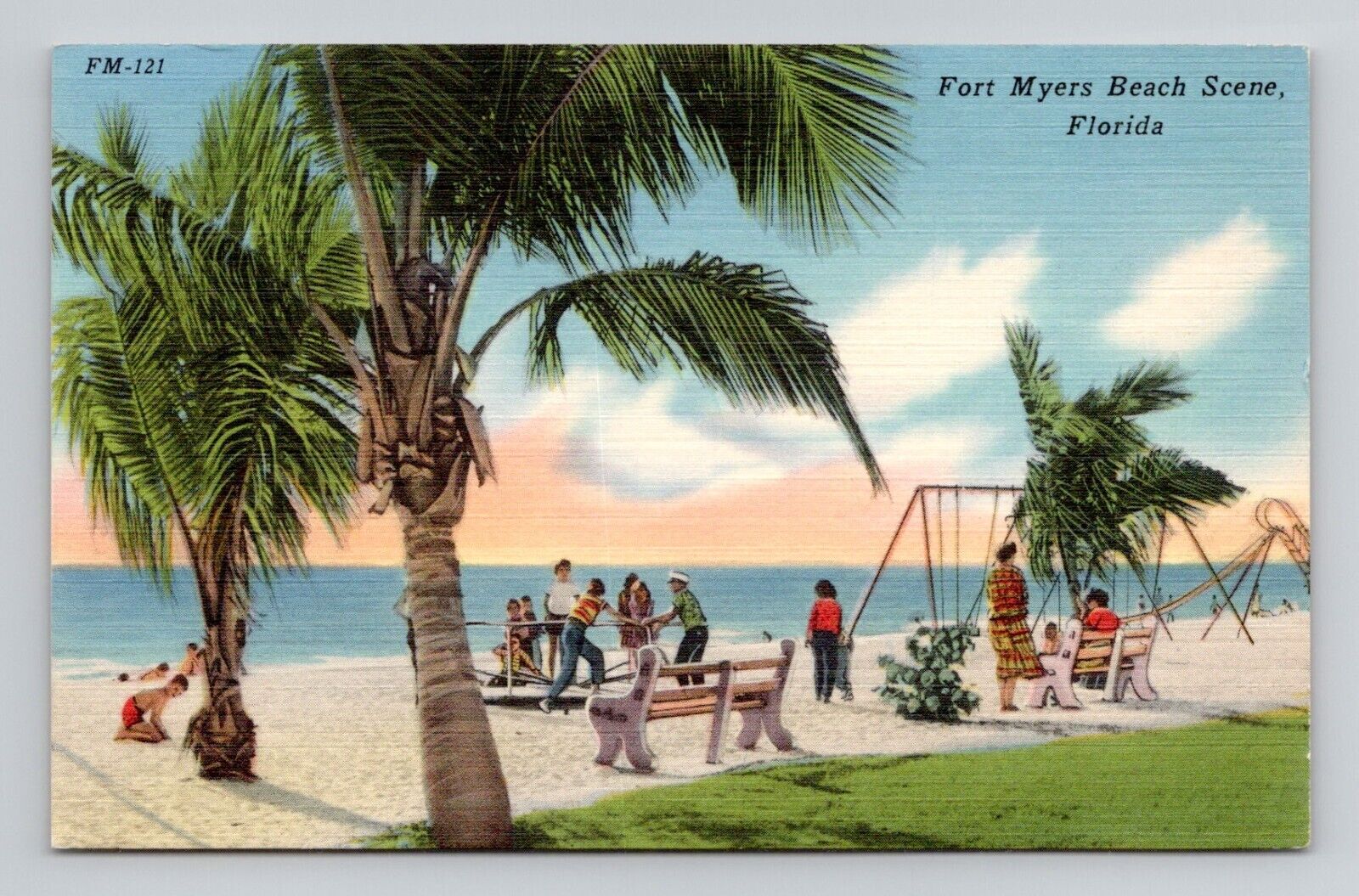 Postcard Fort Myers Beach Florida FL, Vintage Linen J9