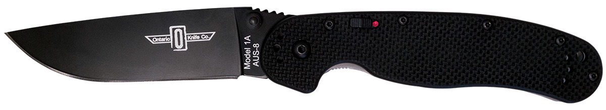 Ontario Knives RAT 1A Liner Lock 8871 Black AUS-8 Stainless Black G10