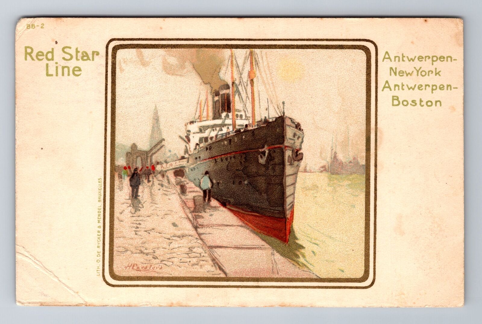 Red Star Line, Antwerpen To New York, Boston, Ships, Vintage c1912 Postcard