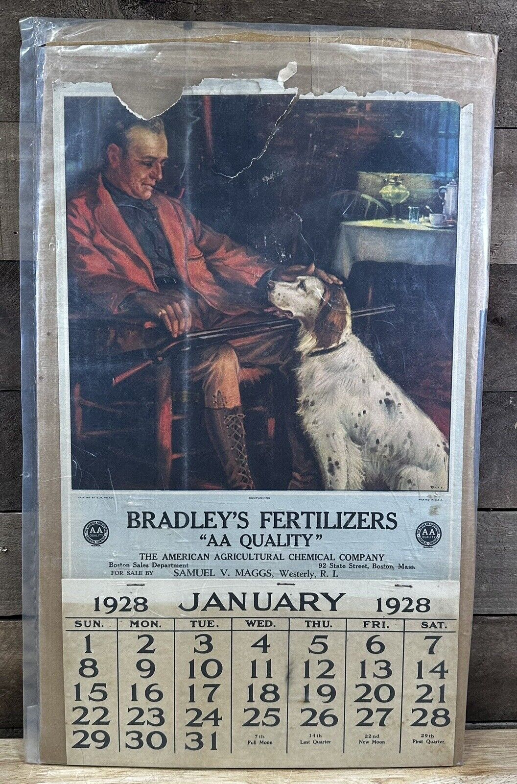 Vintage 1928 “Bradley’s Fertilizers” Boston, Mass. Calendar “Mans Best Friend”