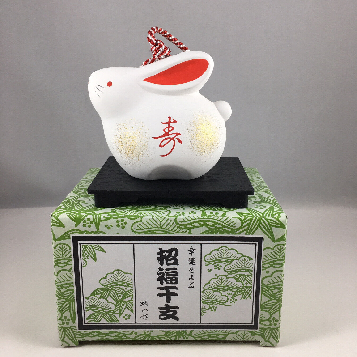 ETO 2023 Zodiac Japanese White Rabbit Bell Ornament Figure Stand Rich Long Life