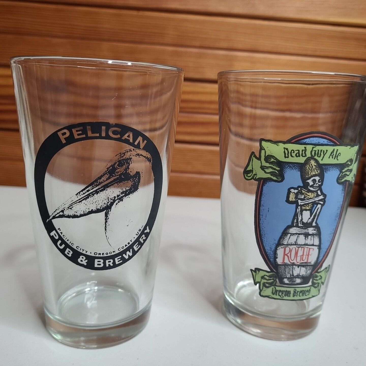 Dead Guy Ale Rogue + Pelican Brewing Pint Glasses Pub Beer Glass Oregon Brewed