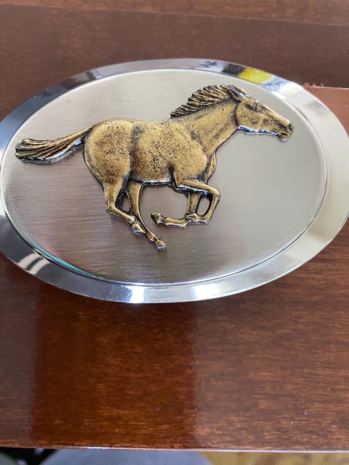 VINTAGE early 1980s Galloping Mustang Horse Western Silver Belt Buckle