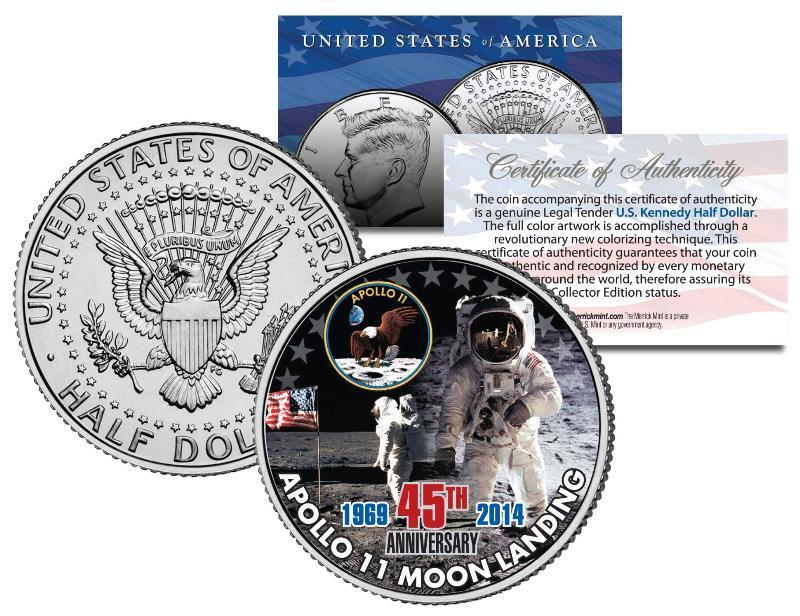 APOLLO 11 MOON LANDING * 45th Anniversary * JFK Half Dollar U.S. Coin NASA Space