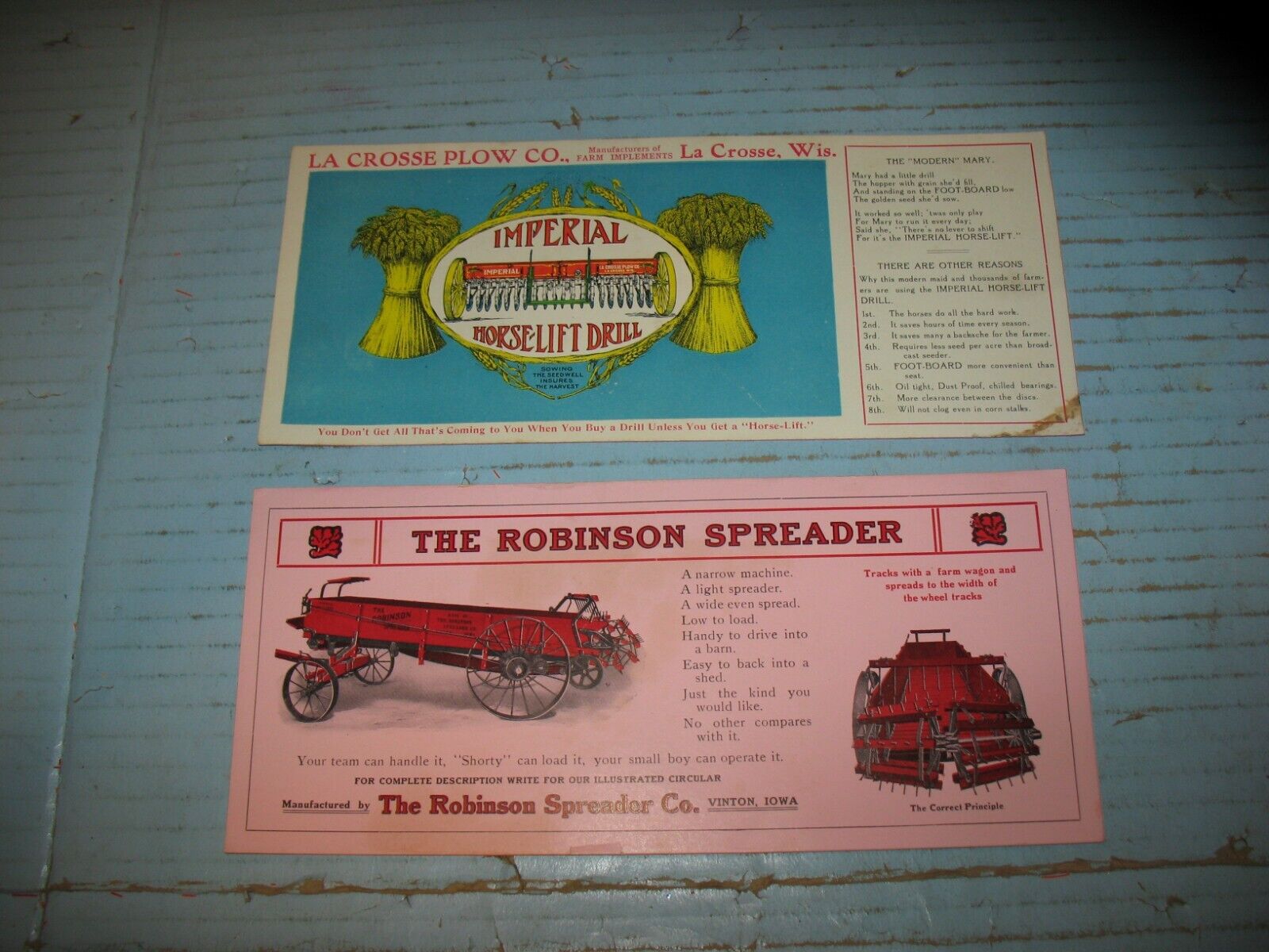 2 Vtg Farm Implement Advertising Pamphlets Imperial Drill & Robinson Spreader