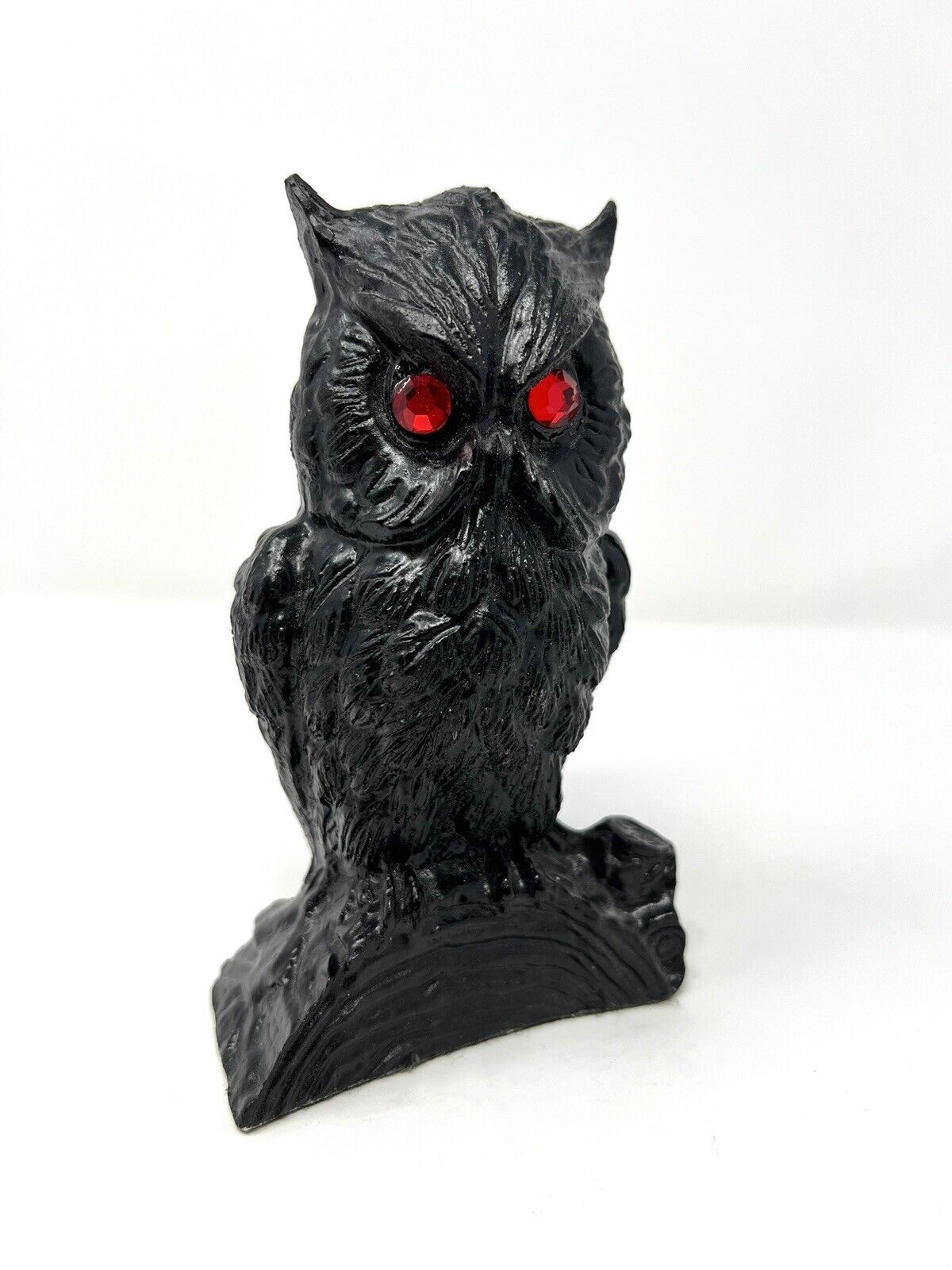 Vintage Handcrafted COAL Black Owl With Red Jeweled Eyes 6\