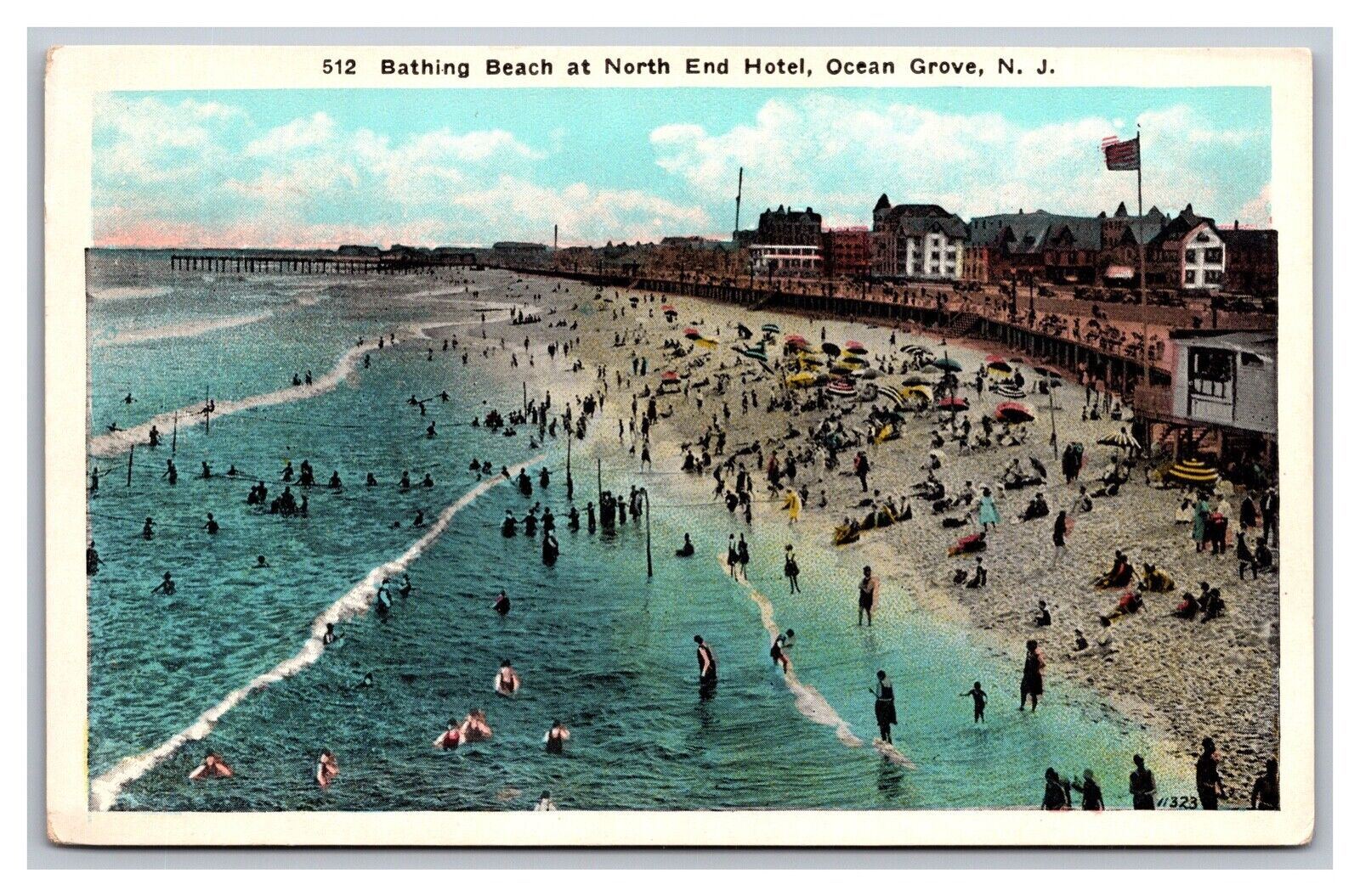 Ocean Grove, NJ New Jersey, Bathing Beach North End Hotel, White Border Postcard
