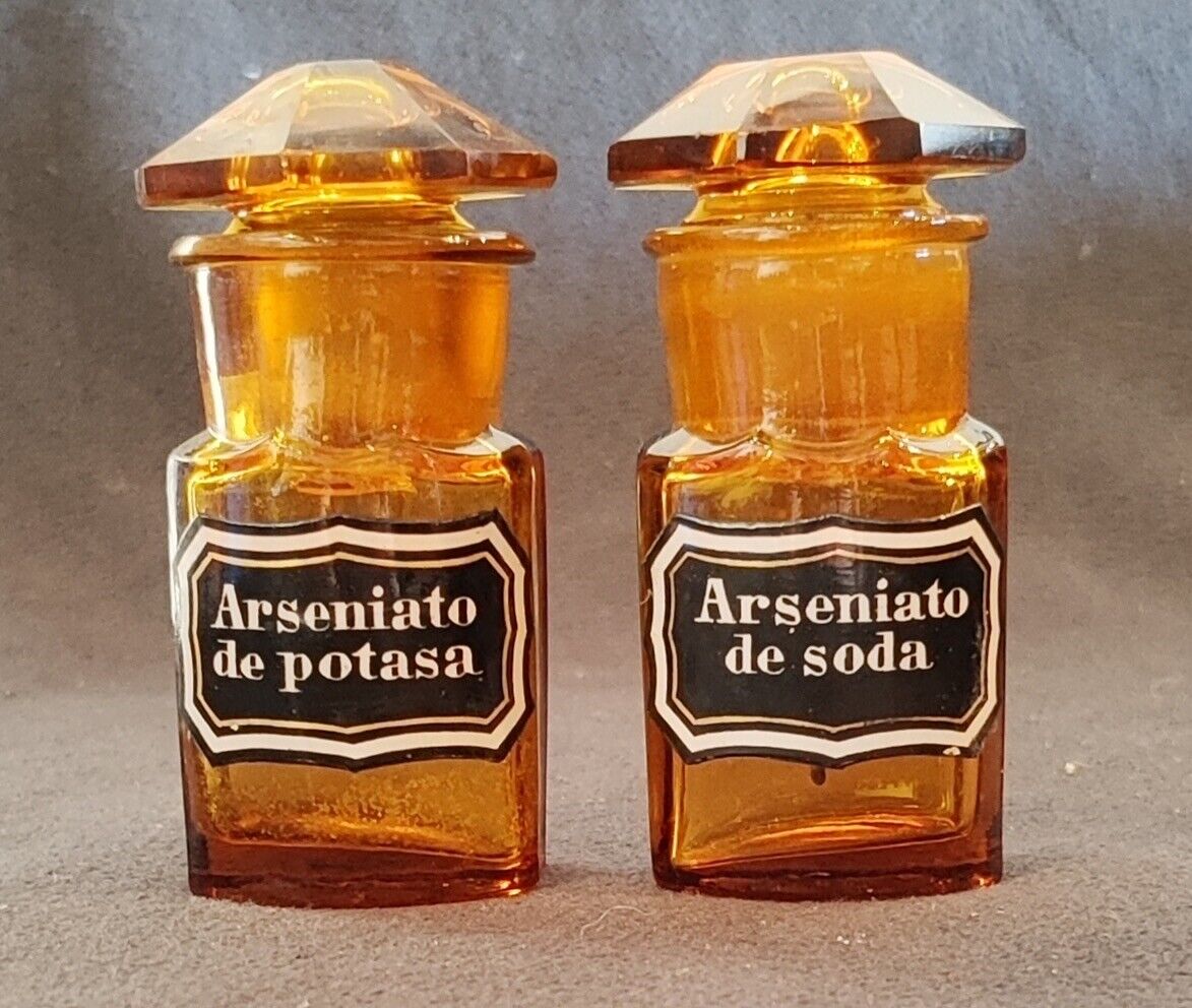 Nice old pair of Arsenic Poison pharmacy bottles Crystal
