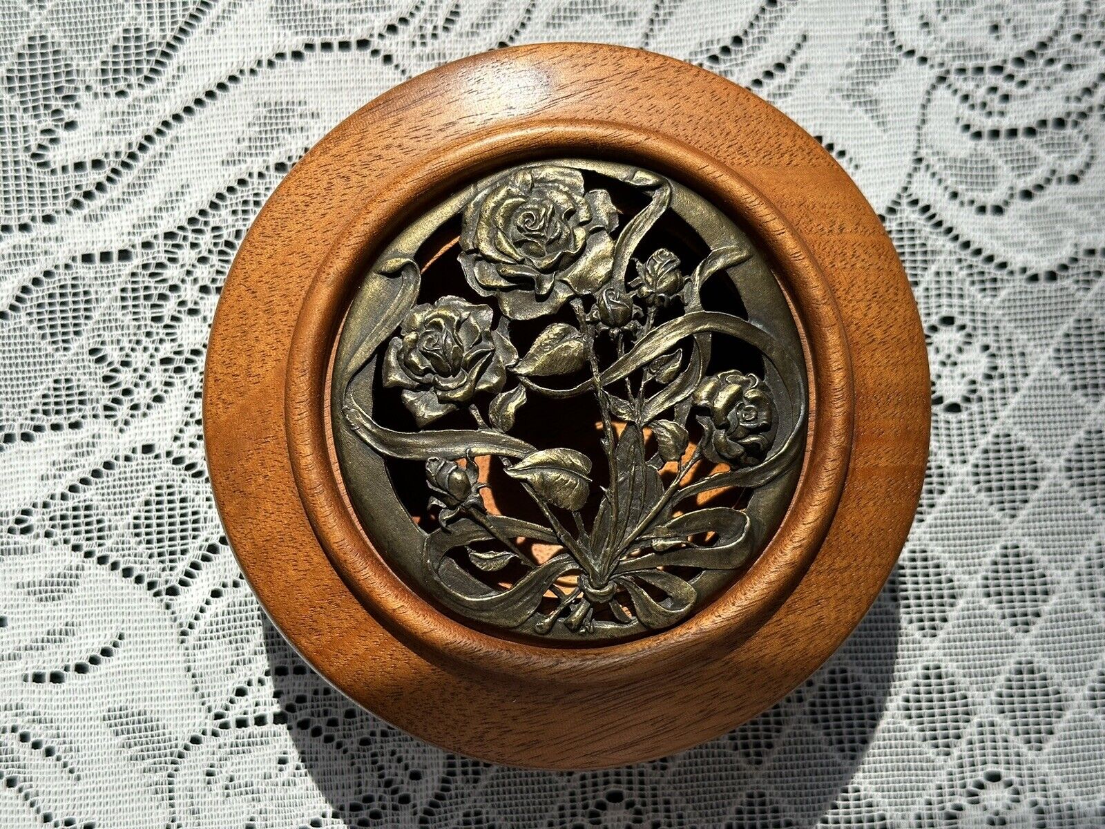 Hand Turned Mahogany Trinket Bowl, Lidded, Signed by Artist, 1991