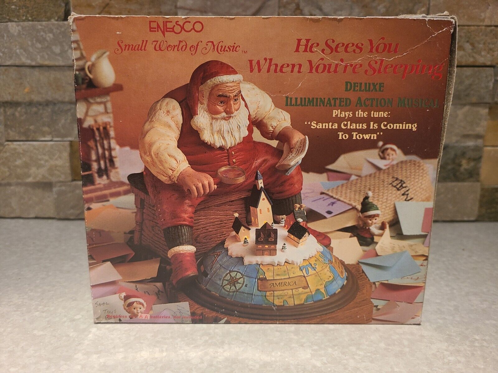 ENESCO SMALL WORLD OF MUSIC HE SEES YOU WHEN YOUR SLEEPING 1990 ILLUMINATED