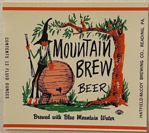 Vintage 1960s Mountain Brew Beer Label, Reading, PA, Hatfield McCoy Brewing