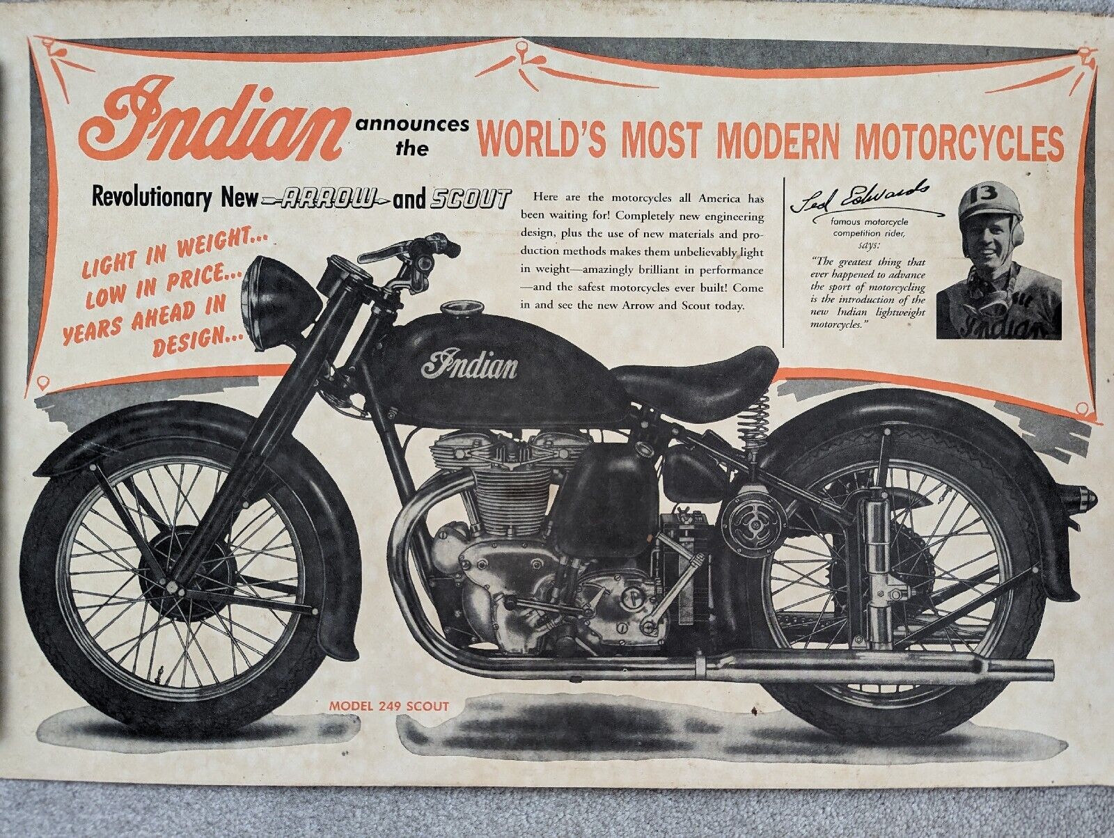 Indian, World\'s Most Modern Motorcycle Advertising Poster