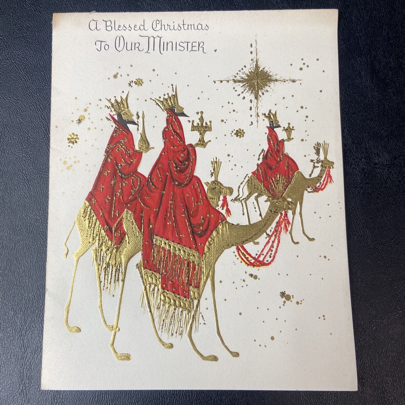 Vintage 50s A Blessed Christmas To Our Minister Art Guild Card USA BLANK