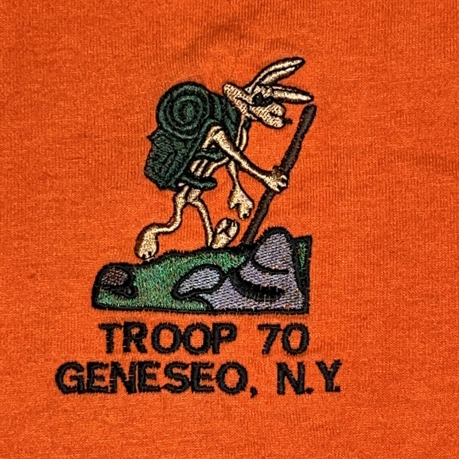 BSA T-Shirt Troop 70 Geneseo NY Boy Scouts Embroidered Coyote Orange Size Large