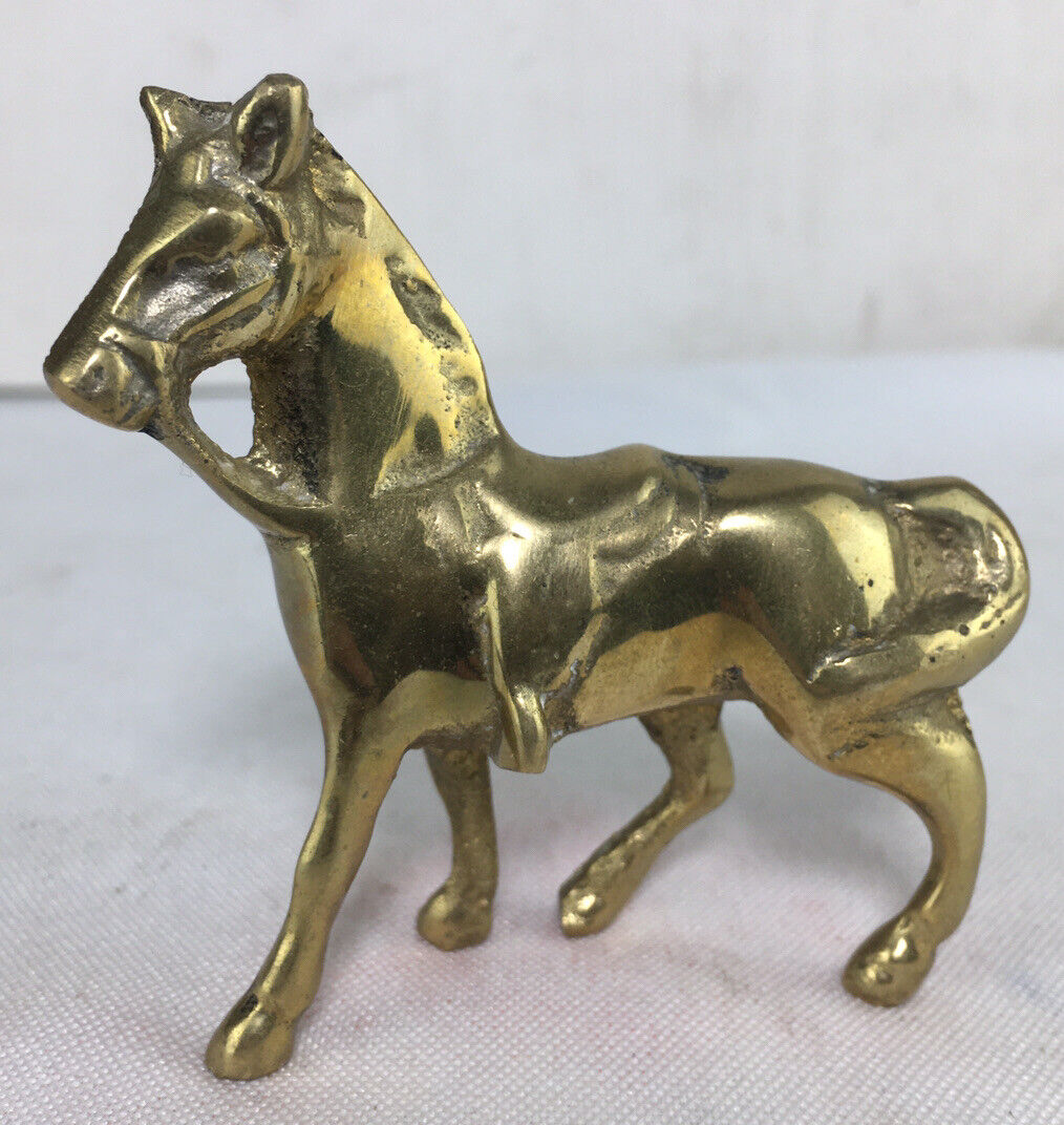 VTG 1970s Brass Horse Stallion Figurine Statue metal 2-1/2” Tall X 2-1/2” Long