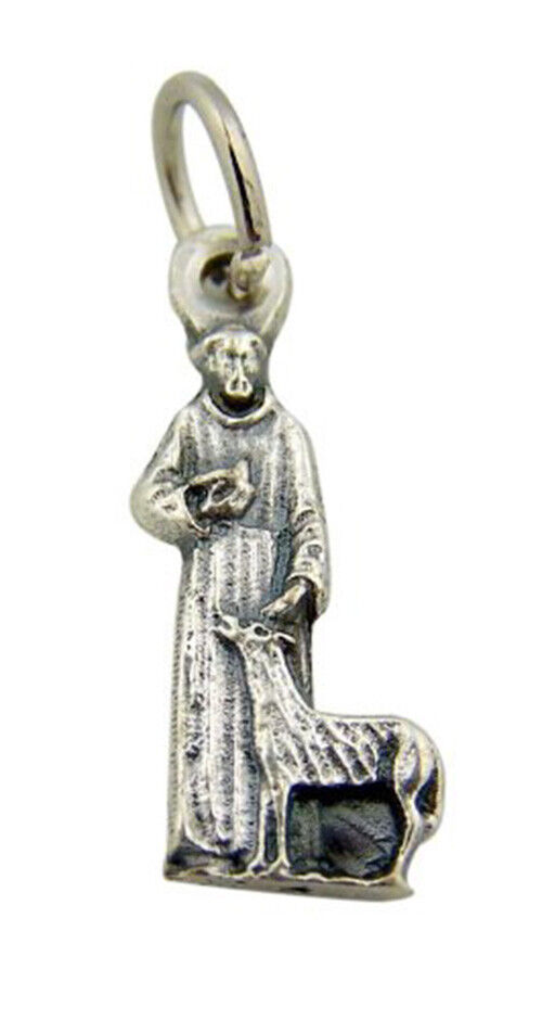 Silver Toned Base Patron of Animals Saint Francis Medal Charm Pendant, 7/8 Inch