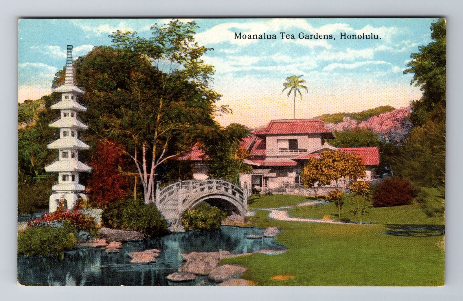 Honolulu HI-Hawaii, Moanalua Tea Gardens, Antique, Vintage Souvenir Postcard