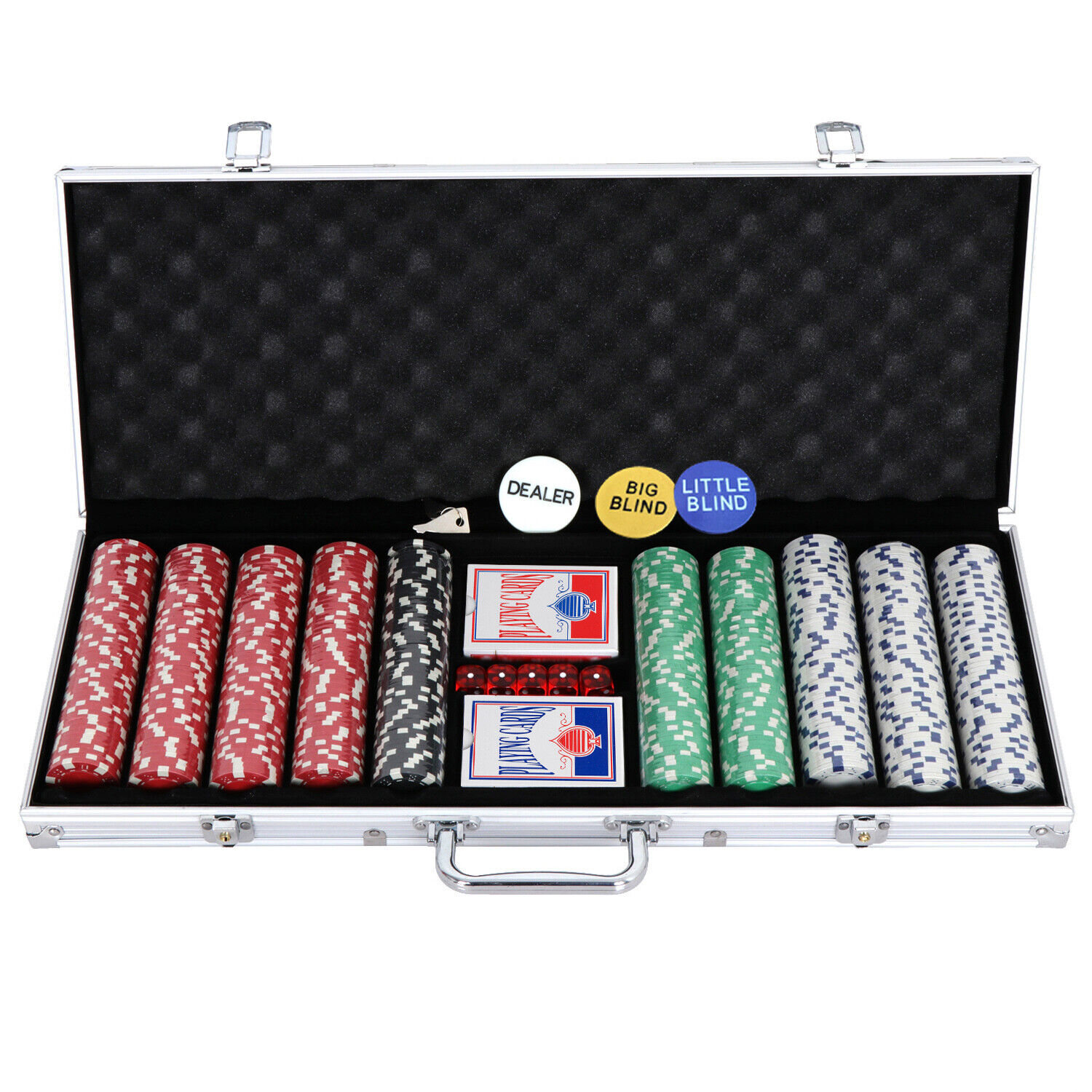 500PCS Chips Poker Dice Chip Set Texas Blackjack Cards Game w/ Aluminum Case 
