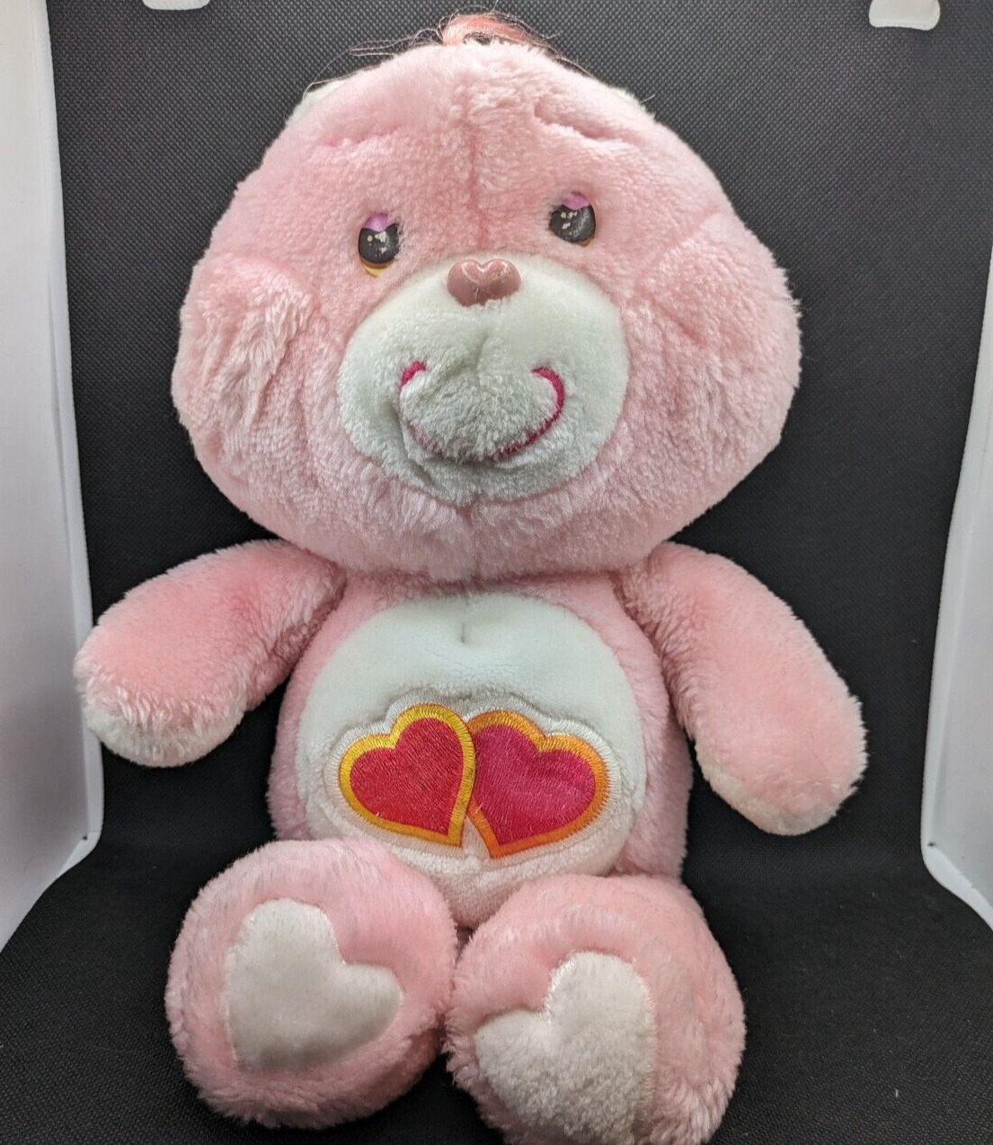 Vintage 1980s Care Bears Love a Lot Bear Plush Doll Pink Double Hearts