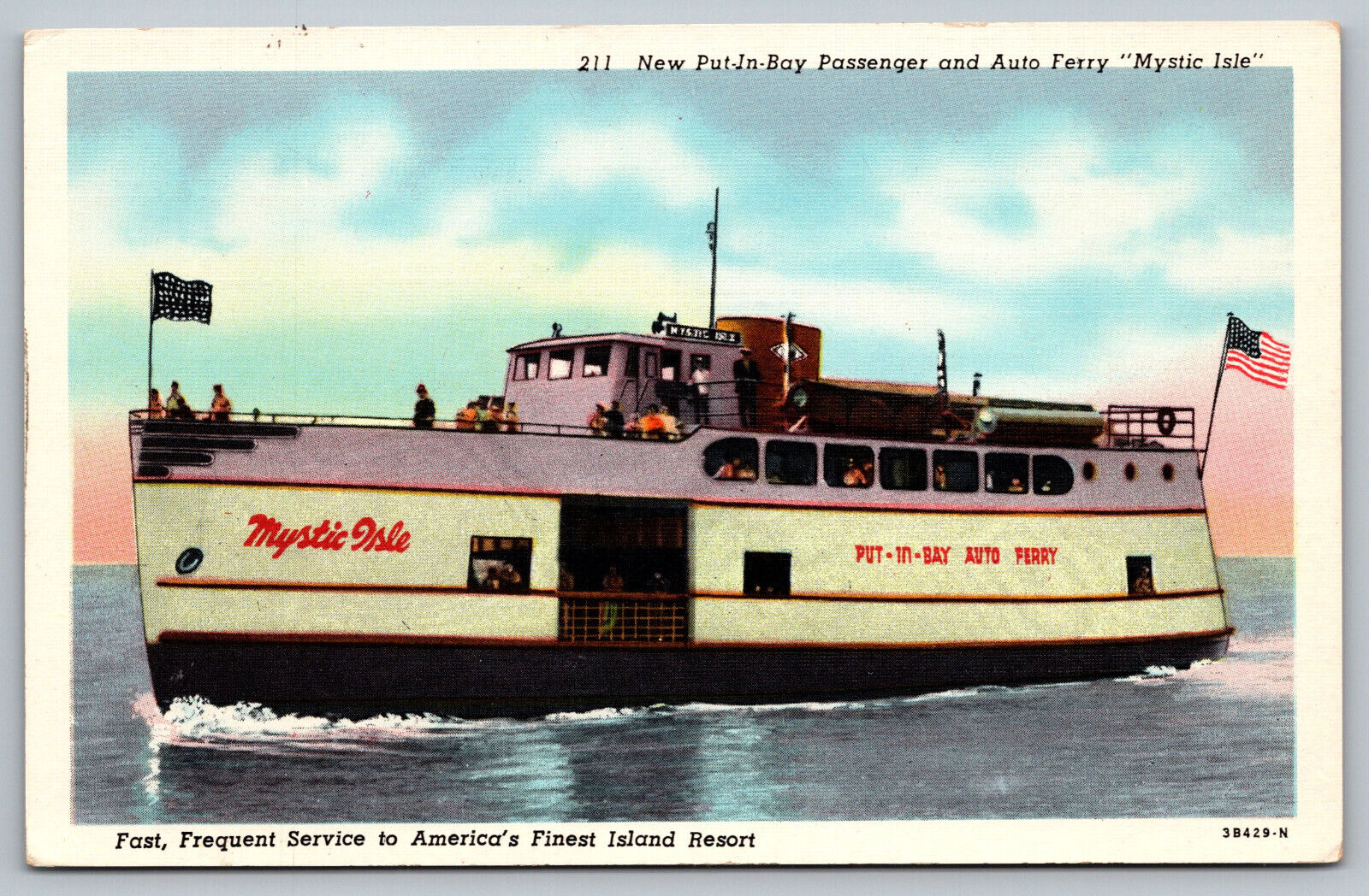 Put In Bay Ferry Ship Mystic Isle Port Clinton Great Lakes Vintage Postcard A8